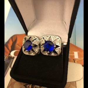NWOT Silver Blue/Crystal Jeweled French Cufflinks